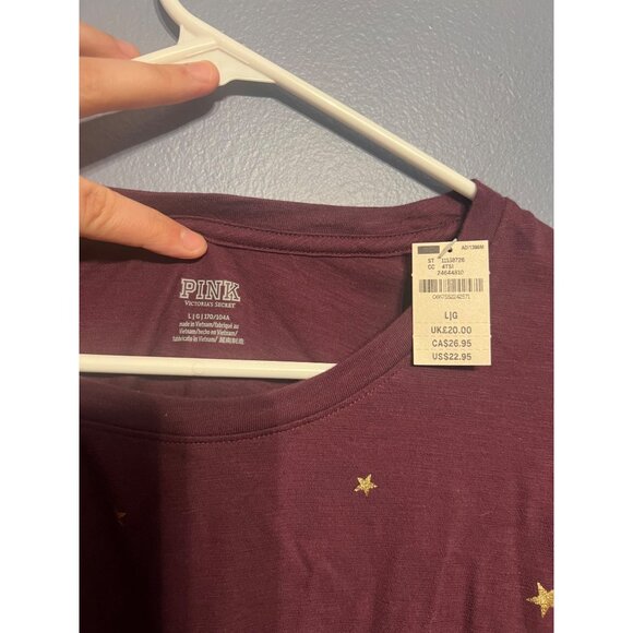 Victoria’s Secret PINK Women’s Perfect Tee Scoop Neck Purple W Gold Stars LG NWT - Picture 3 of 4